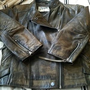 Distressed olive green leather jacket